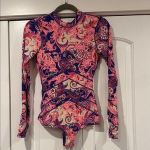 O'Neill Pink and Purple Paisley One Piece Swimsuit cheeky small